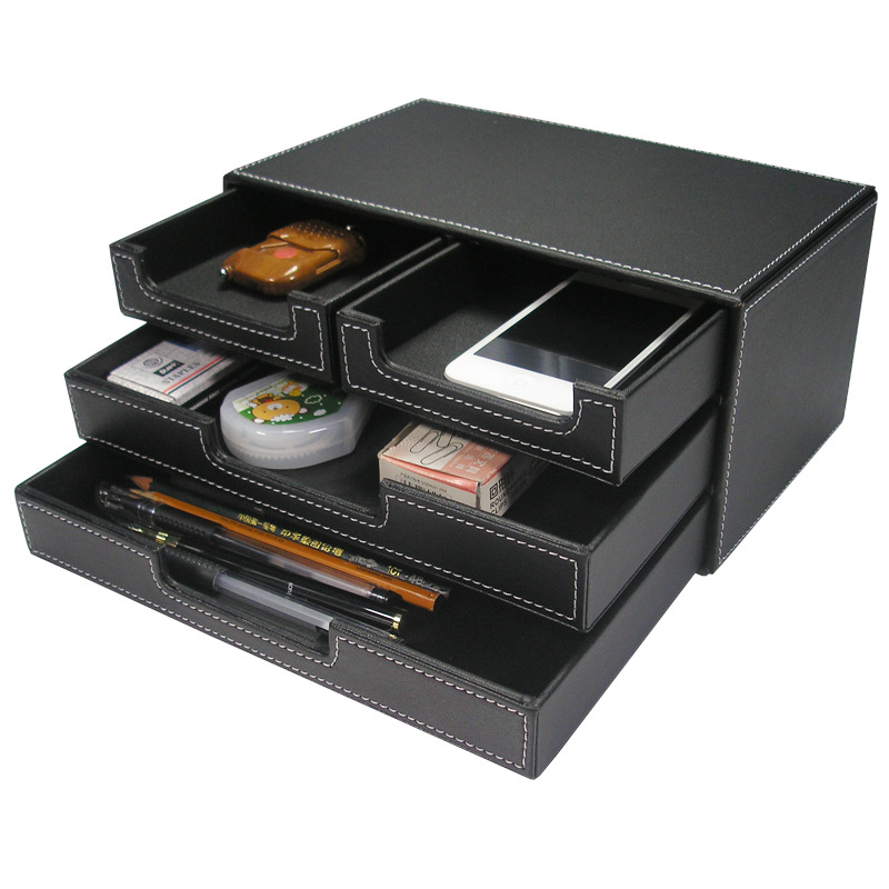 File Cabinet Drawer - Czarny skórzany mały szafka na dokumenty